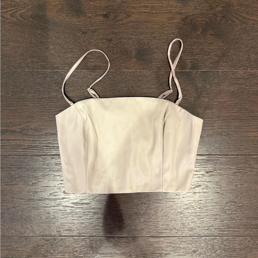 Garage Faux Leather Open Back Cream Crop Top